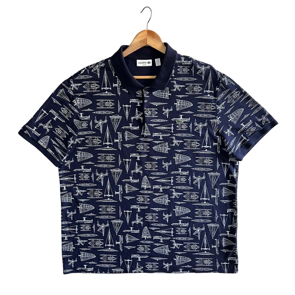 Lacoste Slim Fit Polo Shirt Navy Boat Print Men’s 4XL